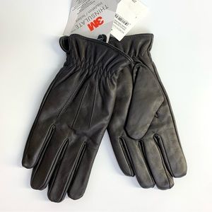 Nordstrom Mens Black Leather Winter Gloves Thinsulate Poly Lined Size Large NWT